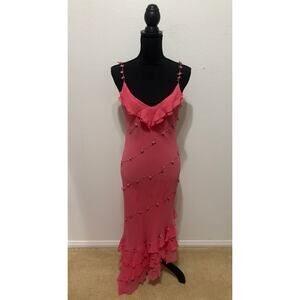 Vintage Pink Ice Rosette Asymmetrical Silk Dress